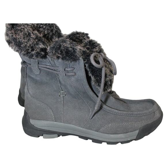 Lands End Suede Gray Boots Tie Lace Winter Furry Inside sz 7B Fur Warm - Picture 1 of 7